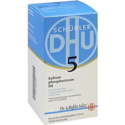 Weiße Schachtel mit blauer Aufschrift für Schüßler Salz Nr. 5, Kalium phosphoricum.