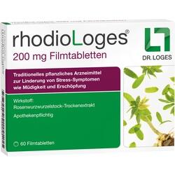 Weiße Tablettenschachtel mit grünen und violetten Elementen, enthält pflanzliches Stressmittel.