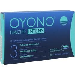 Blaue Schachtel für Schlafmittel mit der Aufschrift "Oyono Nacht Intens".